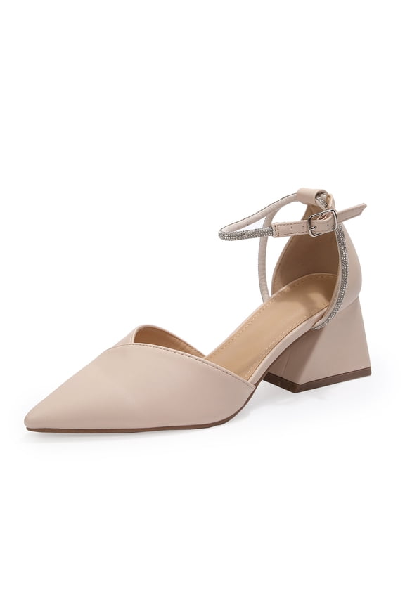 Women's Pointed Toe Pumps Chunky Rhinestone Ankle Strap Heels Sandals for Dress Party Daily Wear