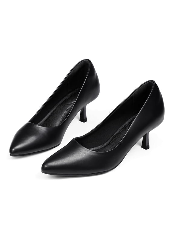 Women's Pumps 2.1inch Shoes Slip-Resistant Dress Shoes, Low Kitten Heel, Pointy Toe, Jet Black,8.5M