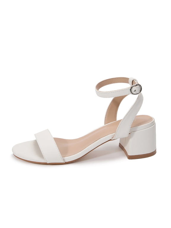 Women's Round Open Toe Sandals Chunky Low Heel Ankle Strap Heels Casual Daily Office Wedding Shoes