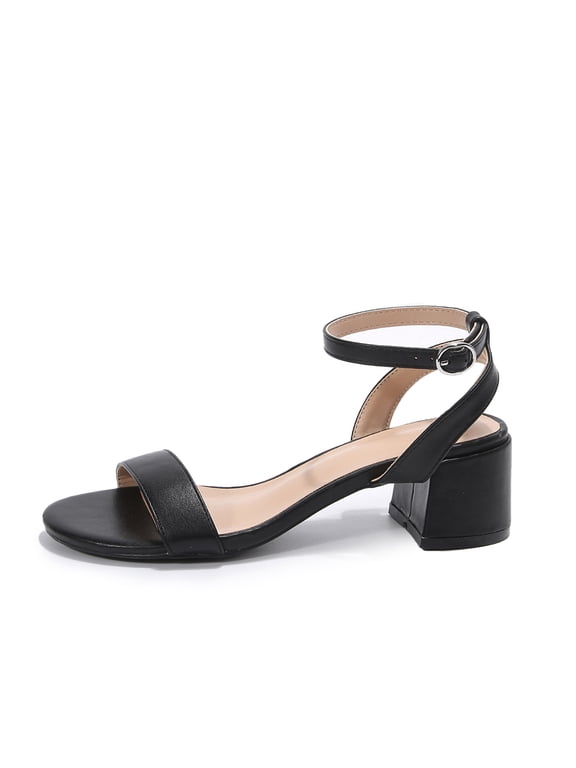 Women's Round Open Toe Sandals Chunky Low Heel Ankle Strap Heels Casual Daily Office Wedding Shoes