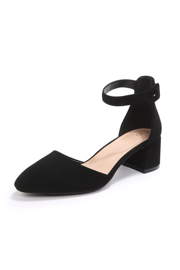 Women's Round Toe Pumps Ankle Strap Low Buckle Block Heel Sandals Dress Wedding Office Party Shoes