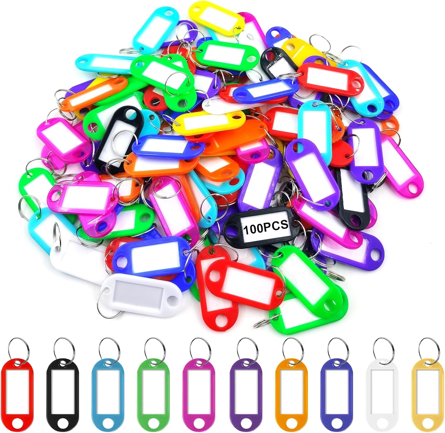 Keychain Sticker Tag LuckLoop 100 Pcs Key Tags, Plastic Key Labels with Split Ring Label ...