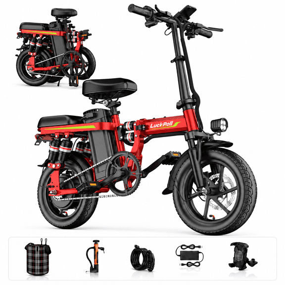 LuckRoll 500W Foldable Electric Bike for Adults, 48V 13Ah 20 mph Removable Battery, 14" Ebike, Electric Mini Bike, Class 2, UL2849, Bicicleta Electrica