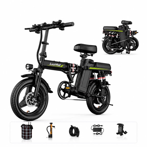 LuckRoll 500W Foldable Electric Bike for Adults, 48V 13Ah 20 mph Removable Battery, 14" Ebike, Electric Mini Bike, Class 2, UL2849, Bicicleta Electrica