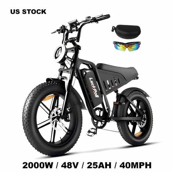 LuckRoll F6 Mountain e-bike for adult,2000W peak power,top speed 40 mph,48V/25Ah battery ,80 miles, 20" Fat Tire Electric Dirt Bike,NFC and password unlocking,UL2849