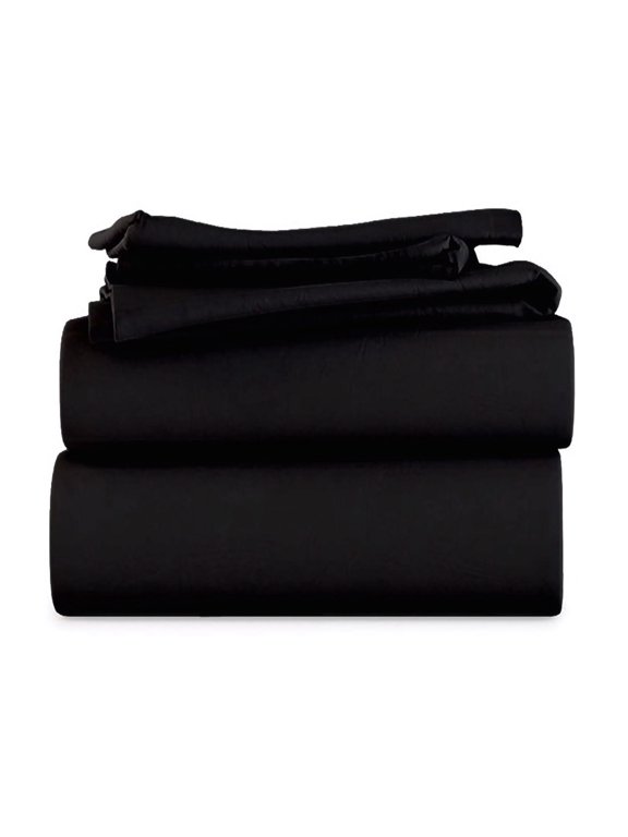 Olympic Queen Size 4-PC Sheet Set - 1000-TC Giza Cotton 15" Deep Pockets - Black Color