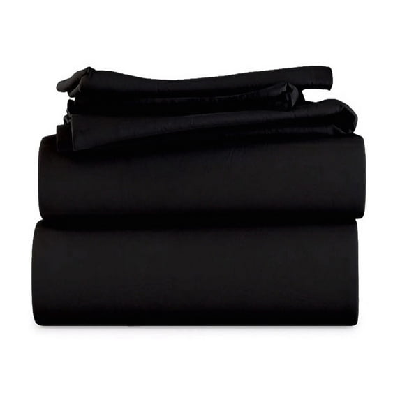 LuckShree Queen Size 4-PC Sheet Set - 1000-TC Giza Cotton 10" Deep Pockets - Black Color