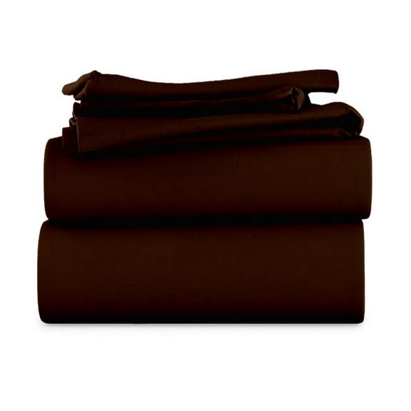 LuckShree Short King Size 4-PC Sheet Set - 1000-TC Giza Cotton 24" Extra Deep Pockets - Chocolate Color