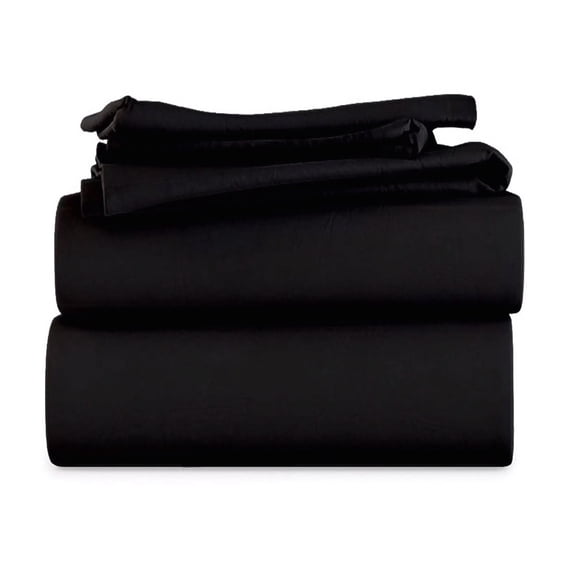 LuckShree Short King Size 4-PC Sheet Set - 1000-TC Giza Cotton 28" Extra Deep Pockets - Black Color