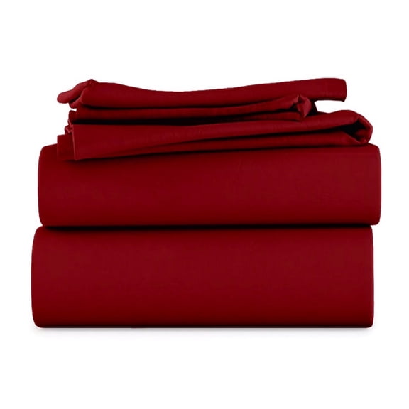 LuckShree Short King Size 4-PC Sheet Set - 1000-TC Giza Cotton 28" Extra Deep Pockets - Burgundy Color