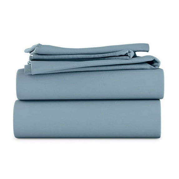 LuckShree Short Queen Size 4-PC Sheet Set - 1000-TC Giza Cotton 12" Deep Pockets - Light Blue Color