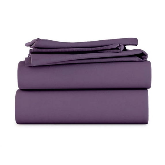 LuckShree Short Queen Size 4-PC Sheet Set - 1000-TC Giza Cotton 12" Deep Pockets - Plum Color