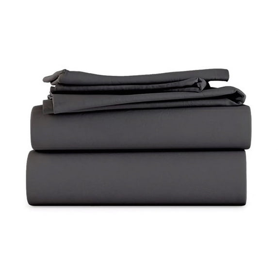 LuckShree Split Head California King Size 4-PC Sheet Set 34" Split Top - 1000-TC Giza Cotton 18" Extra Deep Pockets - Dark Grey Color