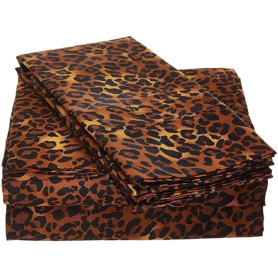LuckShree Split Head California King Size 4-PC Sheet Set 34" Split Top - 1000-TC Giza Cotton 30" Extra Deep Pockets - Leopard Print Color