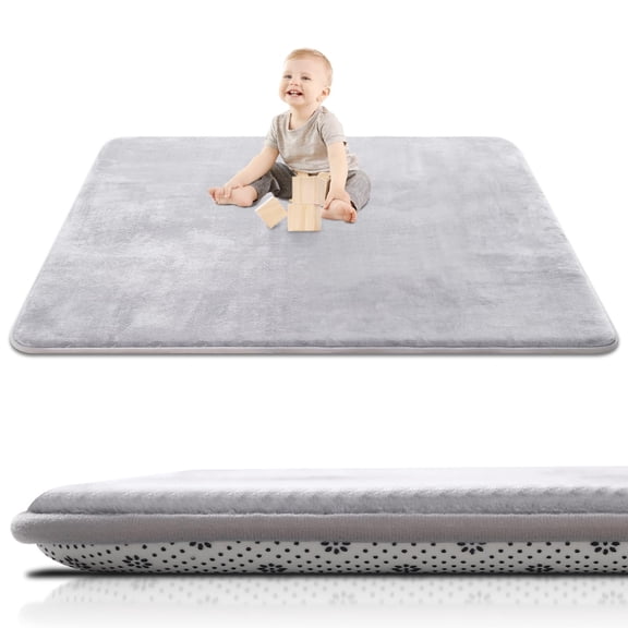 Luckape Thick Baby Play Mat for Floor,50 x 50 Playpen Mat,Tummy Time Foam Mats,Ultra Soft Support & Plush Feel,Easy Care with Non-Slip Cushioned for Infant,Kids and Toddler Crawling,Grey