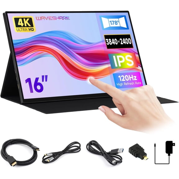 Luckfox 16inch 4K Portable Touch Monitor with Magnetic Protective Case, 3840 2400 Resolution, HDR 120Hz Refresh Rate, IPS Panel, Optical Bonding, 10-Point Touch