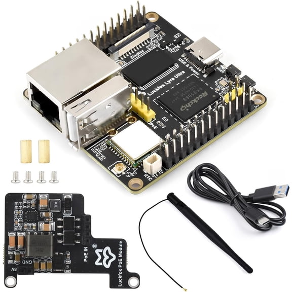 Luckfox Lyra Ultra RK3506B Linux Micro Dev Board, with 8GB eMMC, Triple-core ARM Cortex-A7 & ARM Cortex-M0 Processors, with Wireless and PoE Module