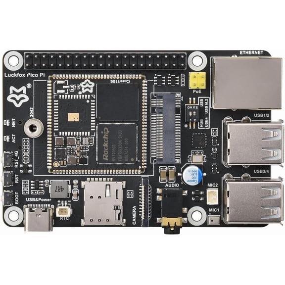 Luckfox Pico Pi Linux Micro Dev Board,Core1106, 8GB eMMC, Intelligent Encoding Support, Built-in ISP3.2, Up to 5MP Image Processing, RV1106G3