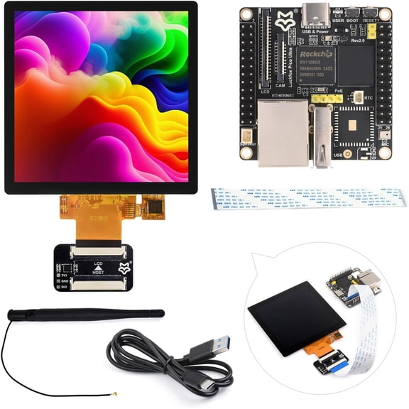 Luckfox Pico Ultra RV1106 Linux Micro Development Board, Integrates ARM Cortex-A7/RISC-V MCU/NPU/ISP Processors, Comes with Wireless and 4inch Display 480x480 Pixels, Doesn't Include PoE Module
