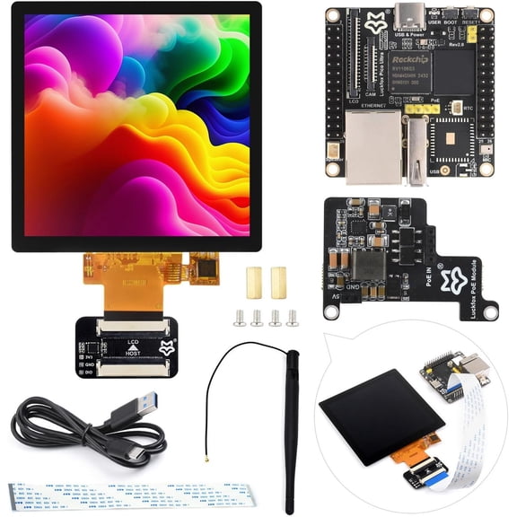 Luckfox Pico Ultra RV1106 Linux Micro Development Board, Integrates ARM Cortex-A7/RISC-V MCU/NPU/ISP Processors, Comes with Wireless, PoE Module and 4inch IPS Touch Display 480x480 Pixels