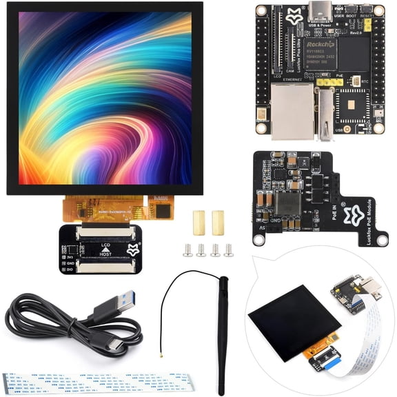 Luckfox Pico Ultra RV1106 Linux Micro Development Board, Integrates ARM Cortex-A7/RISC-V MCU/NPU/ISP Processors, Comes with Wireless, PoE Module and 4inch IPS Touch Display 720x720 Pixels