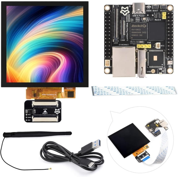 Luckfox Pico Ultra RV1106 Linux Micro Development Board, Integrates ARM Cortex-A7/RISC-V MCU/NPU/ISP Processors, with Wireless and 4inch Display 720x720 Pixels, Doesn't Include PoE Module
