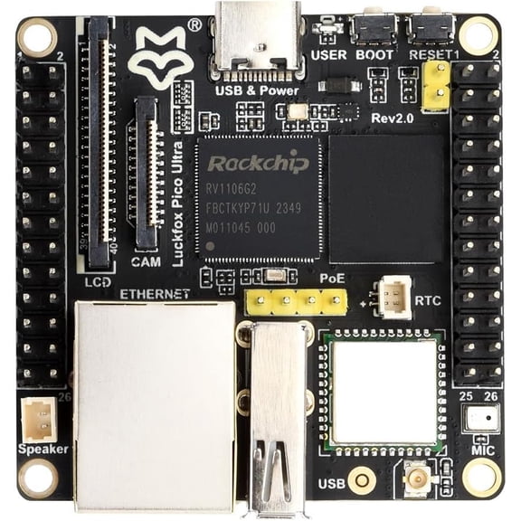 Luckfox Pico Ultra RV1106 Linux Micro Development Board, Integrates ARM Cortex-A7/RISC-V MCU/NPU/ISP Processors, with Wireless, Includes a 480X480 4inch Touch Display