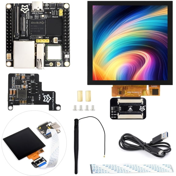 Luckfox Pico Ultra RV1106 Linux Micro Development Board, Integrates ARM Cortex-A7/RISC-V MCU/NPU/ISP Processors, with Wireless, Includes PoE Module and 720X720 4inch Touch Display