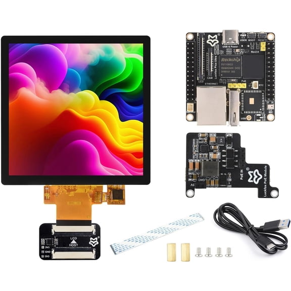 Luckfox Pico Ultra RV1106 Linux Micro Development Board, Integrates ARM Cortex-A7/RISC-V MCU/NPU/ISP Processors, Without Wireless, Comes with PoE Module and 4inch Display 480x480 Pixels