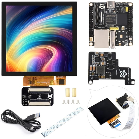 Luckfox Pico Ultra RV1106 Linux Micro Development Board, Integrates ARM Cortex-A7/RISC-V MCU/NPU/ISP Processors, Without Wireless, Comes with PoE Module and 4inch Display 720x720 Pixels