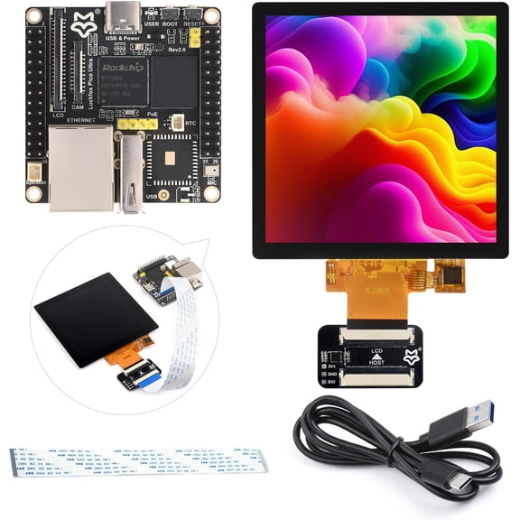 Luckfox Pico Ultra RV1106 Linux Micro Development Board, Integrates ARM Cortex-A7/RISC-V MCU/NPU/ISP Processors, Without Wireless, Includes a 480X480 4inch Touch Display