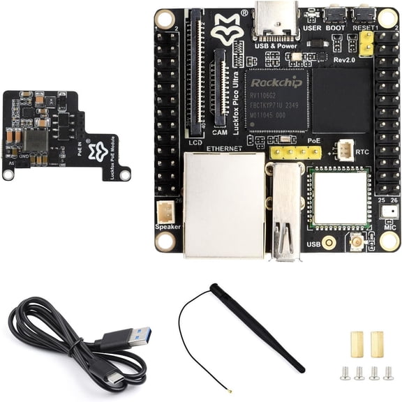 Luckfox Pico Ultra RV1106 Linux Micro Development Board, Integrates ARM Cortex-A7/RISC-V MCU/NPU/ISP Processors, with Wireless, Includes PoE Module