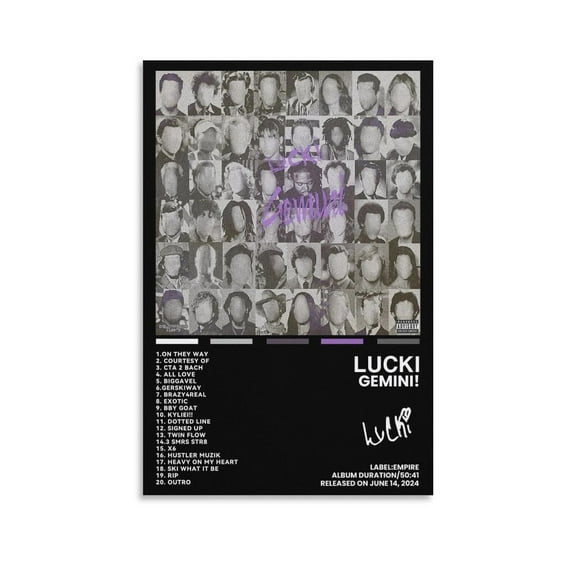 Lucki GEMINI! Music Album Cover Rapper LUCKI Poster Prints Canvas Wall Art for Trendy Dorm Room Decor Aesthetic Gift