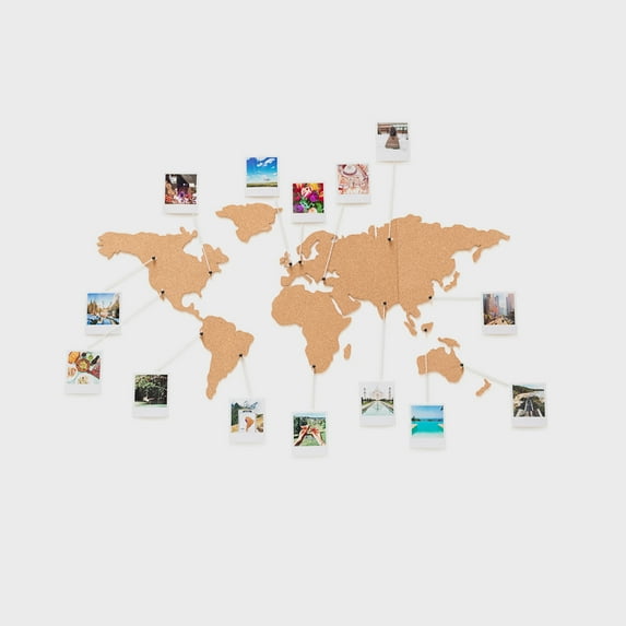 Luckies World Map Pin Board | Cork Board with Pins | Travel Wall Decor