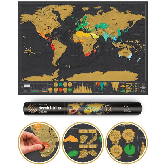 Luckies of London Scratch off World Map | Deluxe Wall Art for Office Decor Home Travel Gift Large