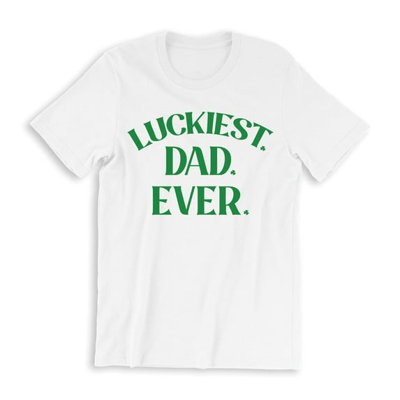 Luckiest Dad Ever Men's White T-Shirt Green Clover Design St. Patrick's Day Holiday Shirt 