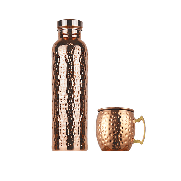 Luckky 27 Oz Hammered Copper Water Bottle,Pure Handcrafted Copper Vessel,Health Drinking Bottle Helps Lower Sugar Intake,Portable Drink Bottle for Yoga Gym Sports Daily Use(1x Water Bottle 1x Cup)