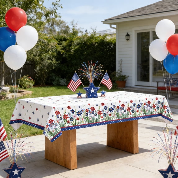 Luckky 2Pack 4th of July Patriotic Decorative Rectangle Tablecloth Flag,USA National Rectangle Kitchen Table Cover Oblong Tablecloth for Dining Table Buffet Parties Patio Camping 53×107Inch