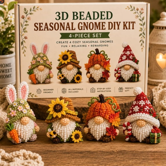 Luckky 3D Beaded Gnome Craft Kit,DIY Handmade Bead Art Set for Adults,Beginner-Friendly Craft Activity with Full Materials & Instructions