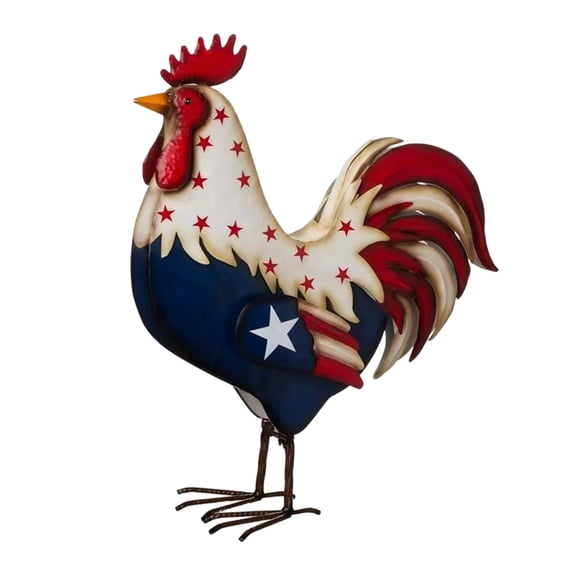 Luckky 4th of July Metal Patriotic Rooster Decor,18in 2D Graphic Design Metal Rooster Decor Garden Statue,Standing Small Metal Chicken Yard Decor Figurines,Patio Backyard Lawn Home Chicken Sculpture