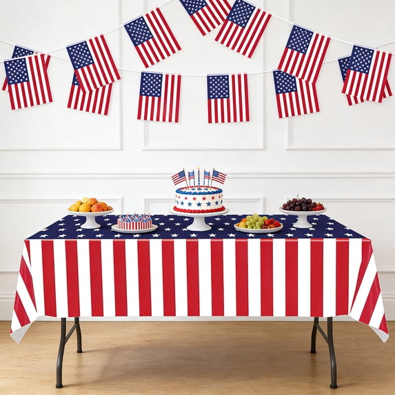 Luckky 4th of July Patriotic Decorative Rectangle Tablecloth Flag,USA National Rectangle Kitchen Table Cover Oblong Tablecloth for Dining Table Buffet Parties Patio Camping 53×107Inch