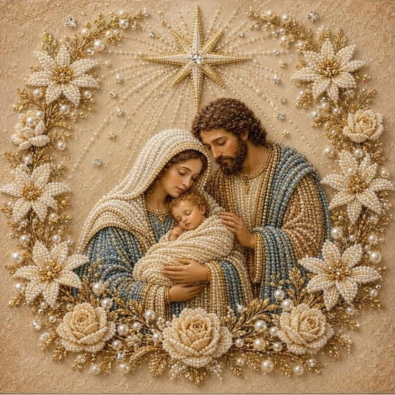 Luckky 5D Pearl Diamond Painting Kit for Adults Beginners, Christmas Jesus Church Theme DIY Bead Art Set, 12"x16" Religious Wall Decor, Holiday Handmade Gift for Christmas