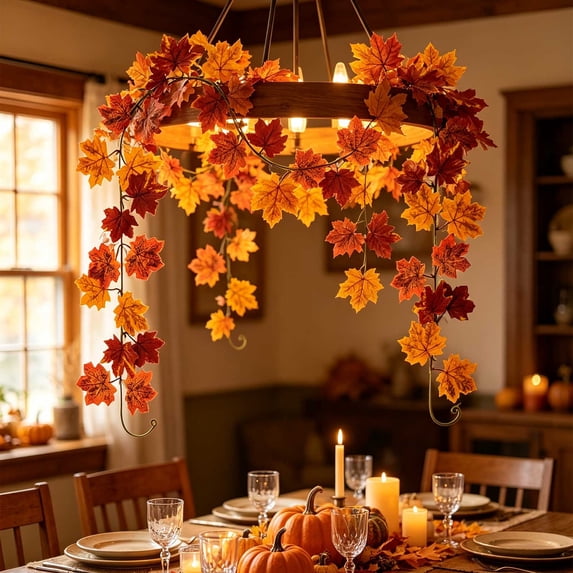 Luckky Artificial Fall Maple Leaves Garland,Thanksgiving Autumn Hanging Vine Garland,for Mantel,Fireplace,Front Door,Porch,Wall,Home Party Decorations