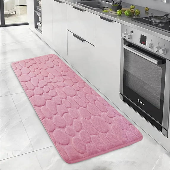 Luckky Bathroom Rugs, Cobblestone Memory Foam Bathroom Mats Set Extra Thick, Non Slip Bath Mats for Bathroom, Water Absorbent, Washable Bath Rugs for Tub, Toilet and Floor (Pink)