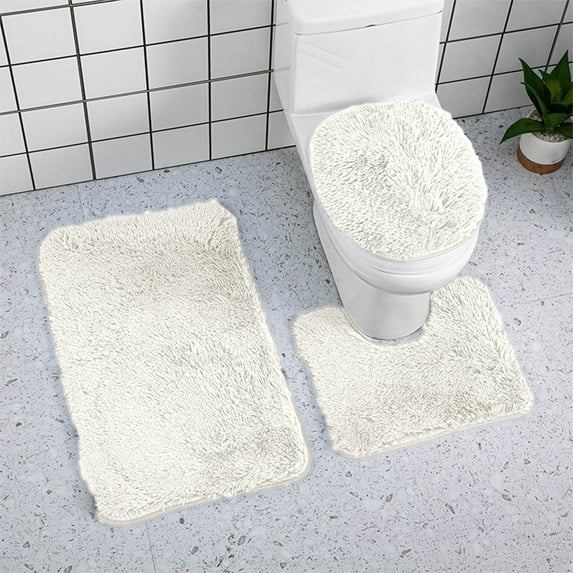 Luckky Bathroom Rugs Sets 3 Piece, Ultra Soft Non Slip Bath Rug and Absorbent Chenille Bath Mat, Bathroom Rugs, Plush Bath Mats for Bathroom, Tub, Shower, Bathroom Toilet Floor Mat (Whith)
