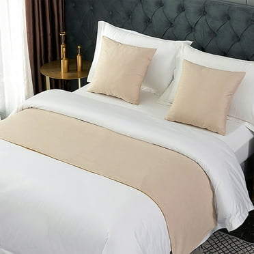Luckky Beige Bed Runners for Queen Size Bed, Modern Decorative Bed Throws for Foot of Bed, Farmhouse Pure Colors Bed Runner Sofa Throw Bedding Scarf Protector Slipcover for Bedroom/Hotel