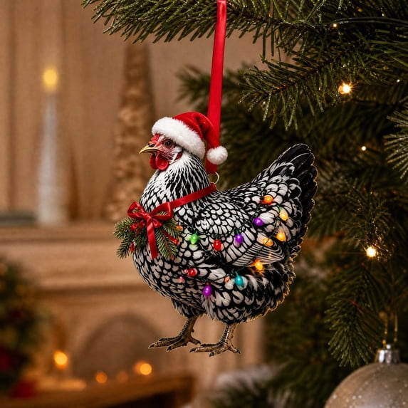 Luckky Christmas 2D Hen Acrylic Ornament, Flat Farm Animal Hen Hanging Pendant, Festive Christmas Tree Decoration, Keepsake Holiday Gift for Home, Party
