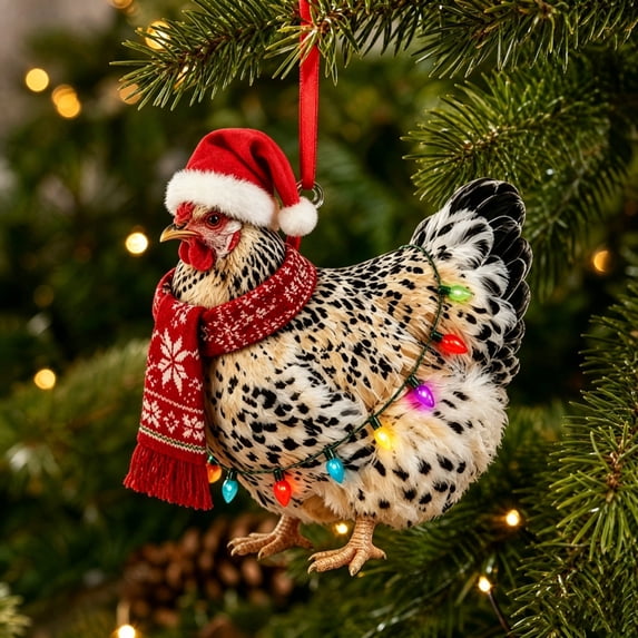 Luckky Christmas 2D Hen Acrylic Ornament, Flat Farm Animal Hen Hanging Pendant, Festive Christmas Tree Decoration, Keepsake Holiday Gift for Home, Party