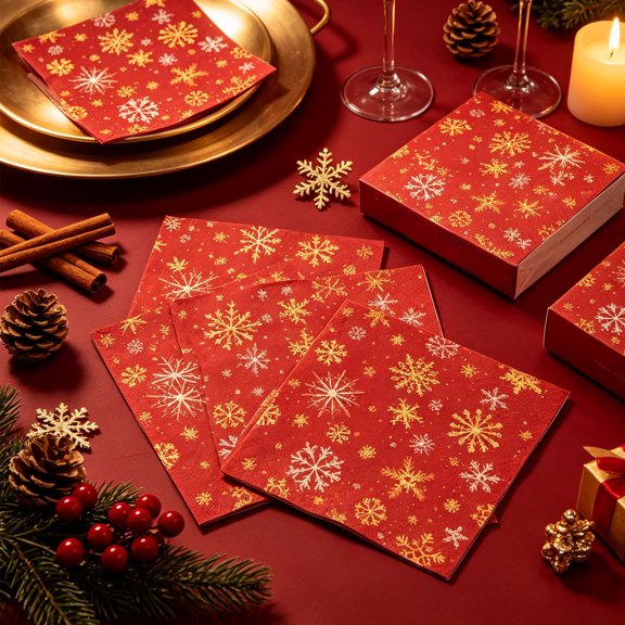 Luckky Christmas Disposable 9 Inch Paper Dinner Plates,10 Pcs Gold Foil Snowflake Design Party Plates,Heavy Duty Disposable Tableware for Xmas Holiday Party Table Decor