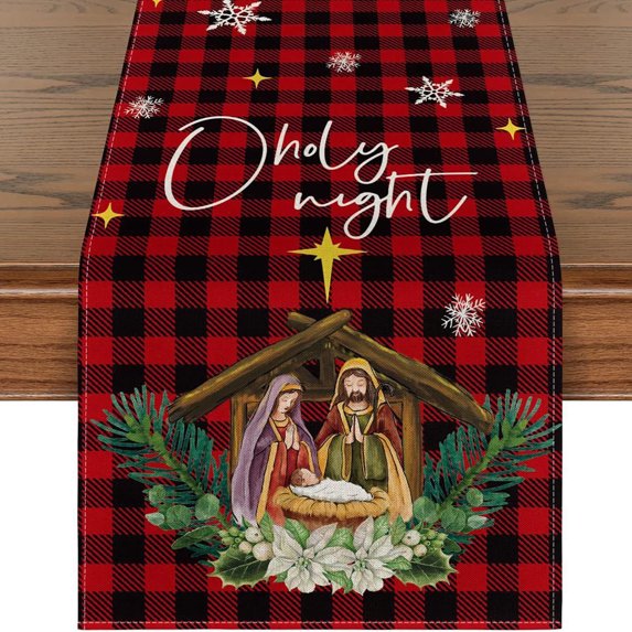 Luckky Christmas Table Runner 13x72 Inch, Xmas Trees Snowflakes Winter Holiday Decorative Farmhouse Table Decorations for Kitchen Dinning, Indoor Outdoor Dinner Party Decor